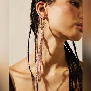 Free People Bridge Dangle Earrings Jewelry Gold-Tone Beaded Cowrie Shell